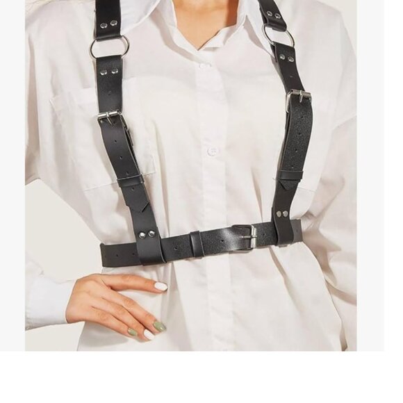 Black Goth Leather Harness  Belt main image 4